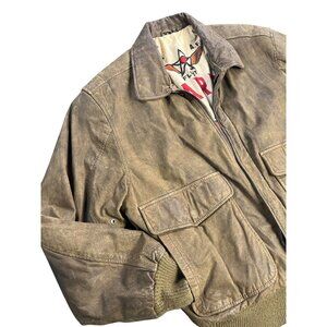Vintage Brown Leather Bomber Jacket U2 Wear Me Out U.S. Airforce Style M